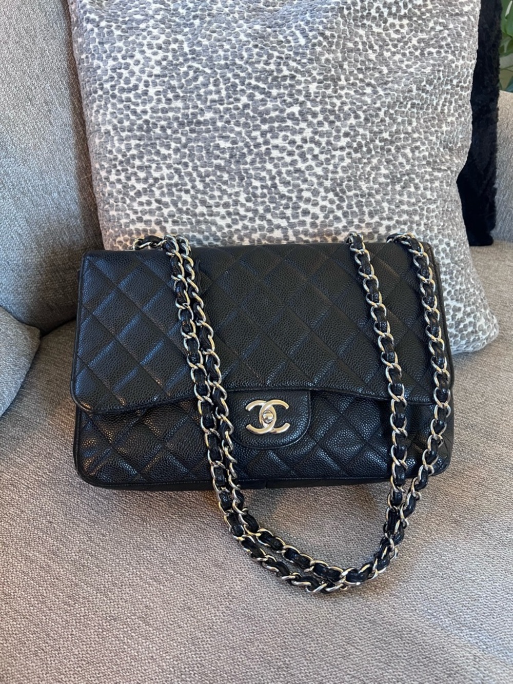 Chanel Vintage Classic Single Flap Quilted Caviar Jumbo Shoulder Bag